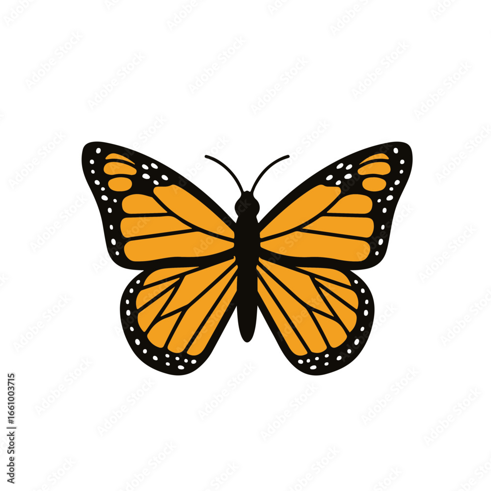 Obraz premium A stunning close-up illustration of an orange butterfly with black lines and white spots on its wings.