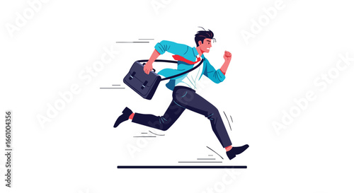 Urgent Pursuit: Depiction of a Determined Businessman Sprinting with Briefcase, Illustrating Hustle and Deadline Pressure