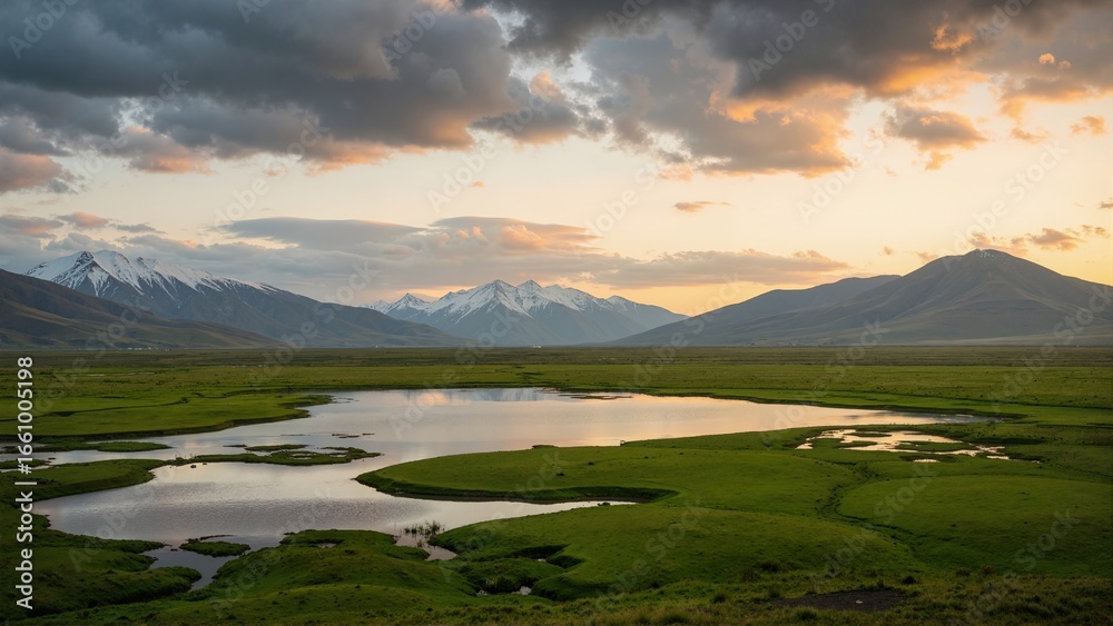 Fototapeta premium mountain landscape with lake and mountains