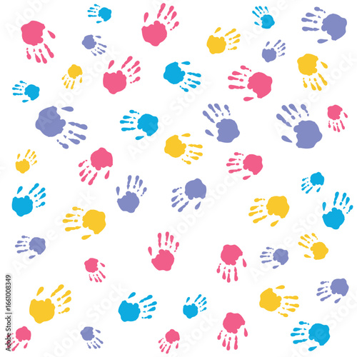 Wallpaper Mural Seamless pattern with colorful human palms. Children's handprint background. Symbol of team, friendship, united, support, family. Clean and modern vector illustration for design, web. Torontodigital.ca