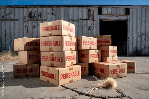 perishable food box in sunlight. Poor warehouse management