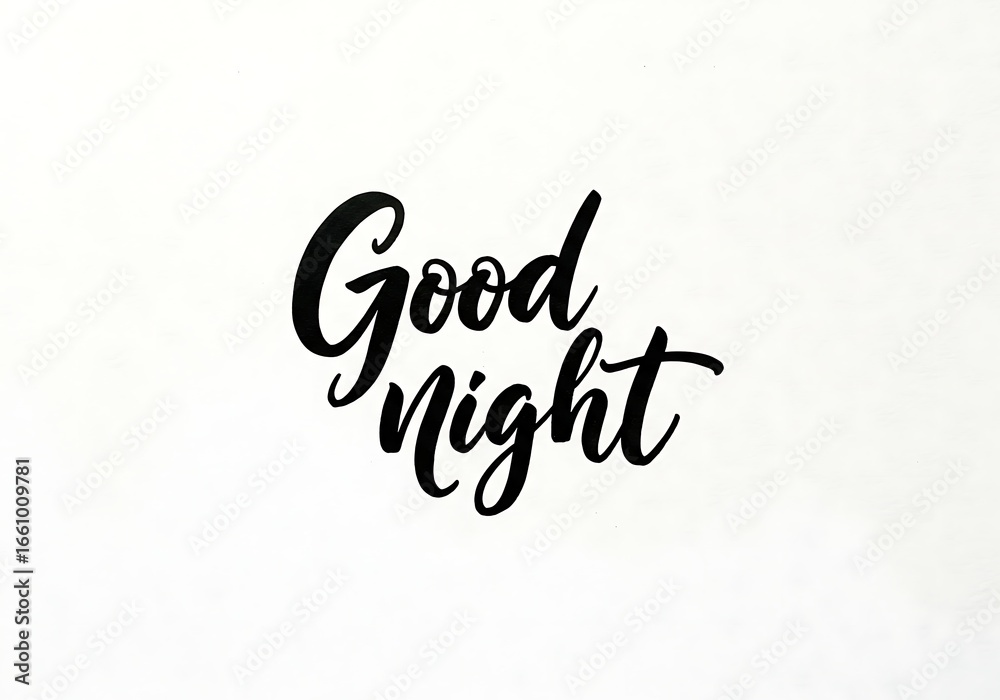 Elegant Black Brush Lettering 'Good Night' on White Background