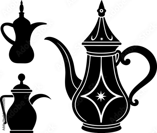 Arabic coffee pots silhouette traditional serving utensils