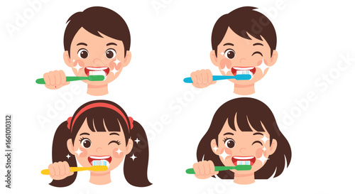 Children practicing proper oral hygiene brushing their teeth daily for healthy smiles