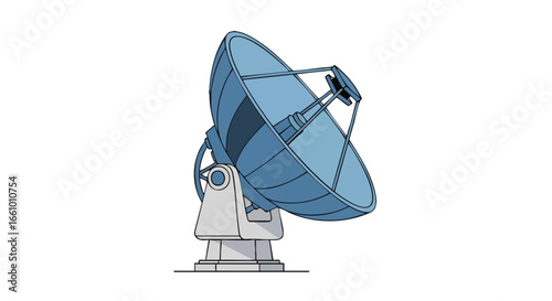 Illustration of a Light Blue and Grey Radio Telescope Antenna on a White Background Showing Precision and Technical Skill