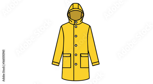 Vibrant yellow raincoat with hood and pockets, suitable for rainy weather protection against rain and wind for outdoor activities for children and