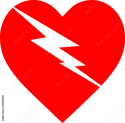 Red heart with lightning bolt symbol concept