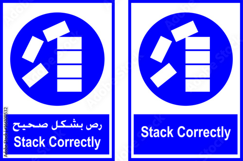 Safety sign for stacking correctly in multiple languages