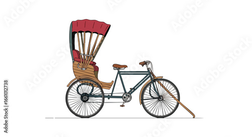 Stylized Illustration of a Traditional Hand-Pulled Rickshaw Bicycle with a Vintage Flair