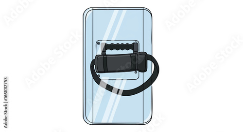 Illustration of a Transparent Riot Shield with Handle and Strap for Protection against Impact and Projectiles