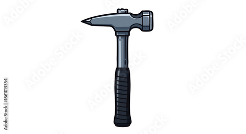 Isolated cartoon image showcasing a metal hammer with a striking face and peen, commonly used in construction and repair work applications