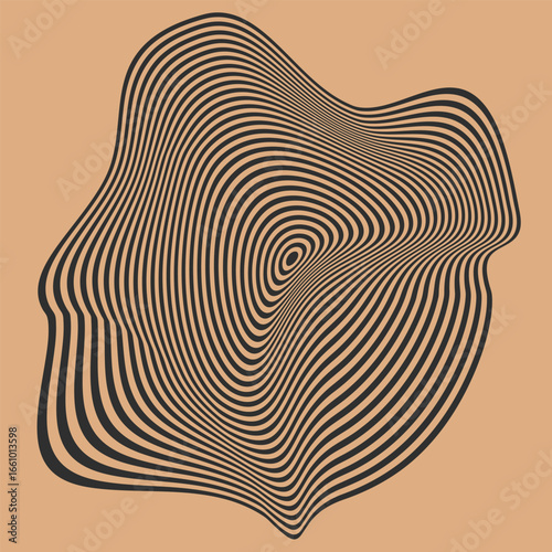 Psychedelic Warped Lines Optical Illusion Texture. Abstract Geometric Background Vector Design. Black and White Modern Pattern Op Art Illustration.