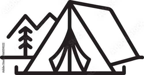 Minimalist camping icon for adventure seekers, perfect for outdoor brands, travel blogs, and nature-themed designs in modern style, originally vector