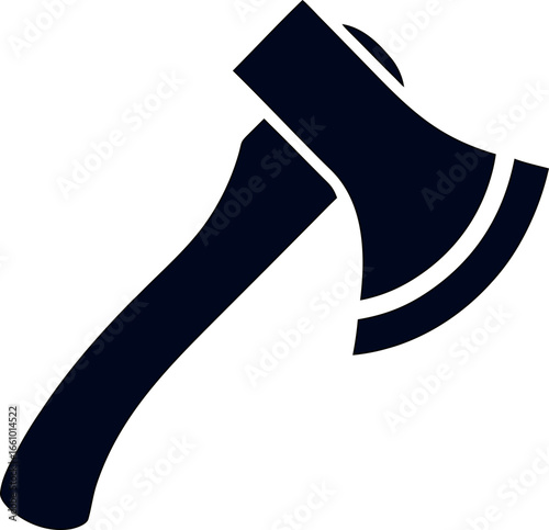 Modern axe vector silhouette, suitable for survival gear icons, camping designs, outdoor adventure branding, and hunting logos.