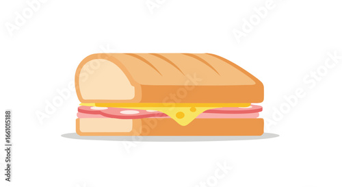 Vector illustration of a ham and cheese sandwich, depicting a lunchtime favorite snack on a white background offering visual appeal