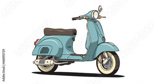 Illustrative Blue Motor Scooter, a Classic Icon of Personal Transportation and Urban Mobility Embodying Simplicity and Retro Charm Depicting a