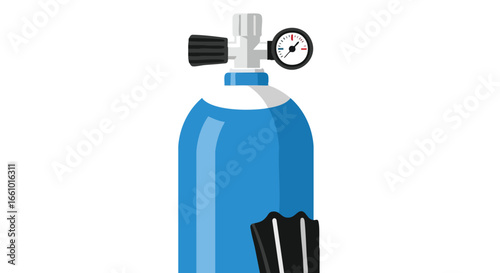 Illustration of a scuba diving cylinder with pressure gauge and flippers symbolizing underwater adventures and exploring marine environments