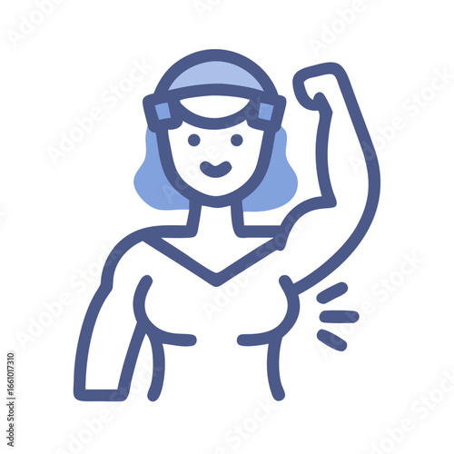 Strong woman flexing arm in flat outlined style