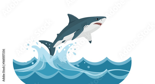 Dynamic shark illustration leaping from stylized waves, a vibrant and captivating design, perfect for marine life concepts and ocean themed projects