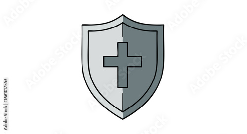 Guardian Symbol: A Shield with a Christian Cross Represents Faith, Security, and Heritage in Monochrome Shades of Grey