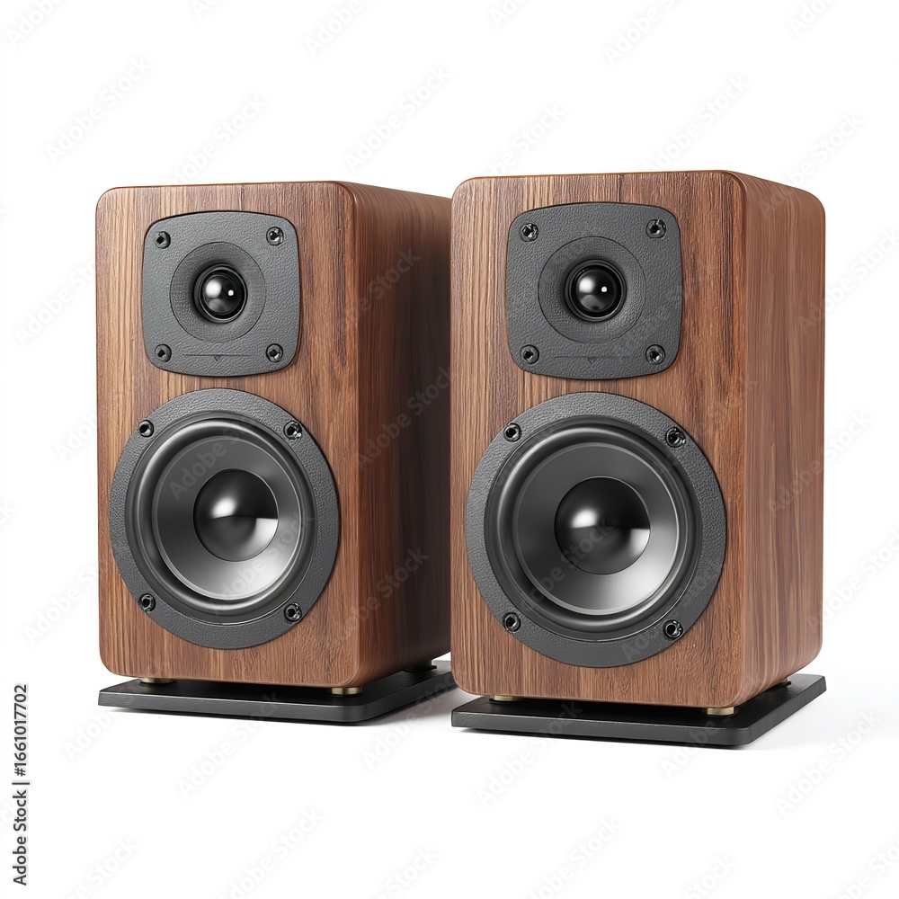 Fototapeta premium Premium wooden bookshelf speakers for audiophiles home theater sound system stereo audio hi fi speakers