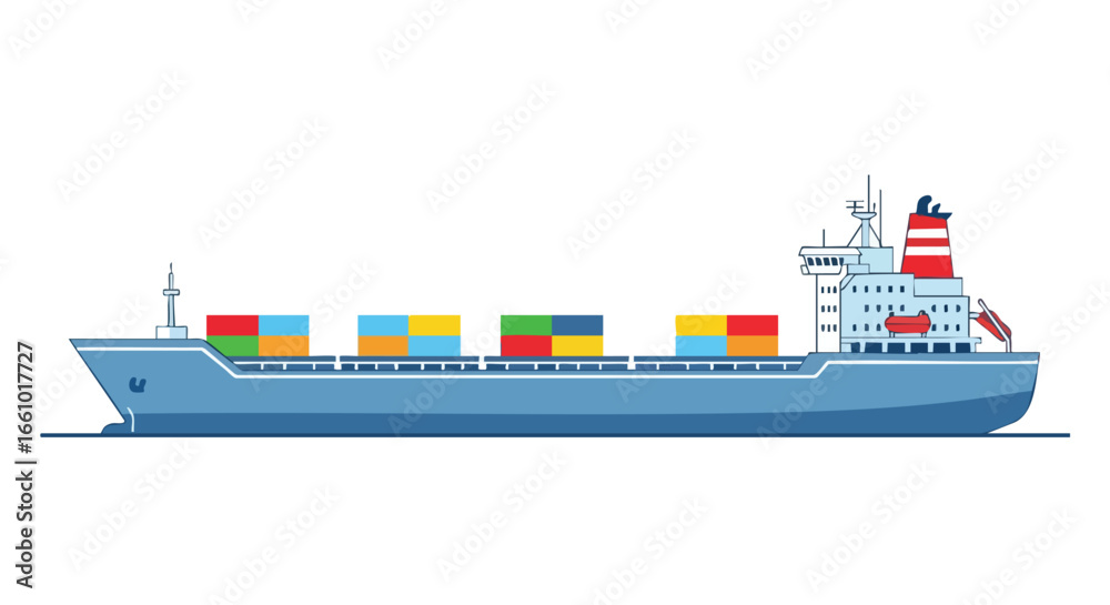 Fototapeta premium Stylized Container Ship Carrying Colorful Cargo Across the Ocean for Global Transportation and Trade Logistics