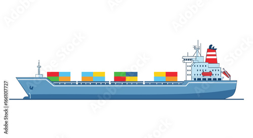 Stylized Container Ship Carrying Colorful Cargo Across the Ocean for Global Transportation and Trade Logistics