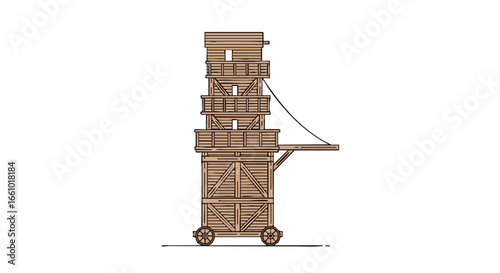 Siege Ram Concept Illustration: A Wooden Structure on Wheels for Assaulting Fortifications during Warfare, isolated on clean white background