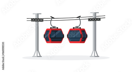 Scenic aerial tramway illustration featuring red cabins poised for a winter adventure in the mountains showcasing a modern design and engineering 98