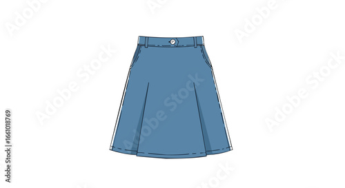 Sketch representation of a casual blue denim skirt for fashion illustration and design concepts using a minimalist style