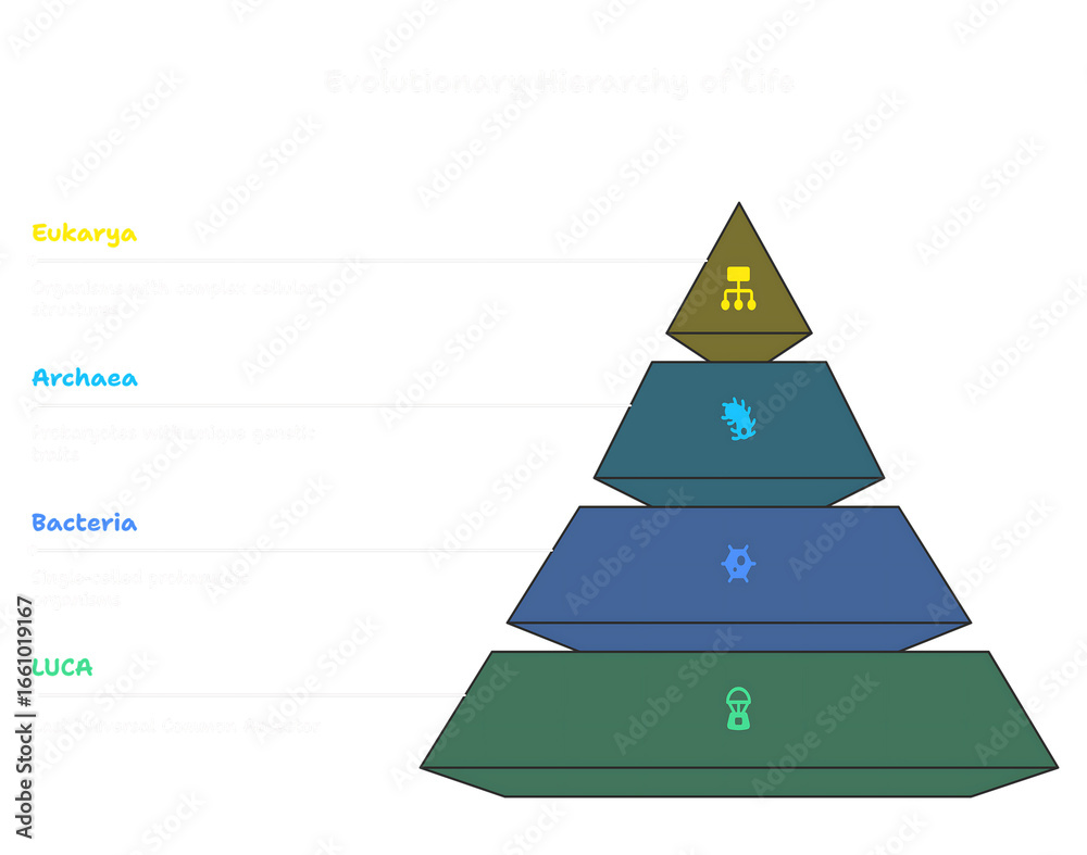 Fototapeta premium Evolutionary Hierarchy of Life diagram illustrating Eukarya, Archaea, Bacteria, and LUCA