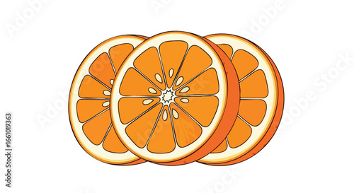 Stylized depiction of vibrant orange segments, showcasing a contemporary graphic style with clean lines and vibrant coloration, ideal for diverse