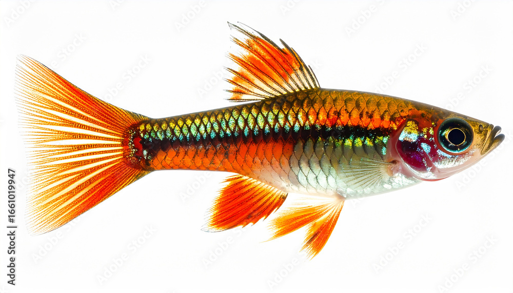Fototapeta premium Single Guppy Fish Side View with Natural Colors, Studio Shot for Commercial Use