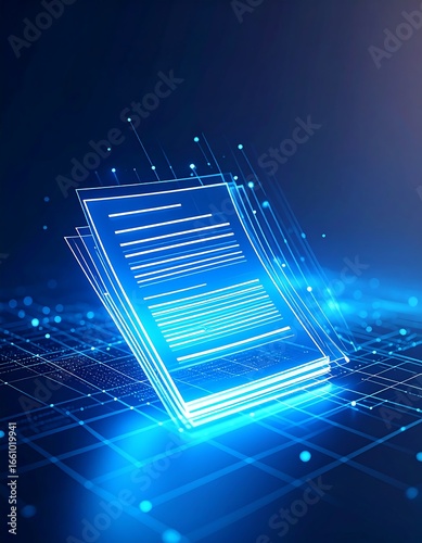 Digital document, glowing, futuristic