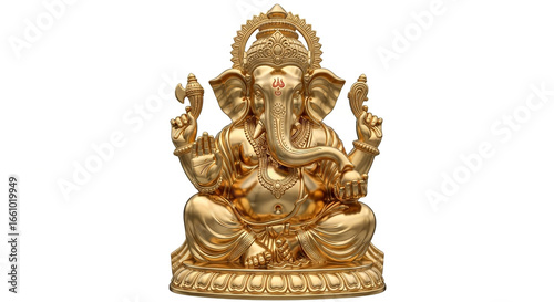 Golden Ganesha Idol: Ornate 3D Rendered Hindu God Luxury Lord Ganesh Statue: Shiny and Detailed Spiritual Art Gilded Ganesha Figurine: Divine Hindu Deity Sculpture
