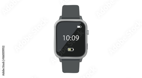 Digital Era Wrist Companion: A Sleek Smartwatch Displaying Time and Battery Status in Minimalist Detail