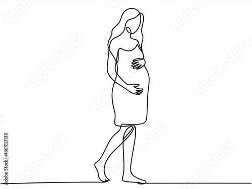Minimalist pregnant woman walking one line drawing