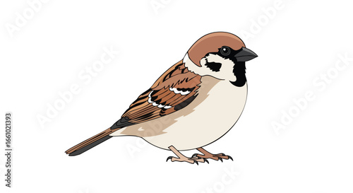 Charming Sparrow Illustration with Detailed Plumage and Soft Color Palette for Nature Projects