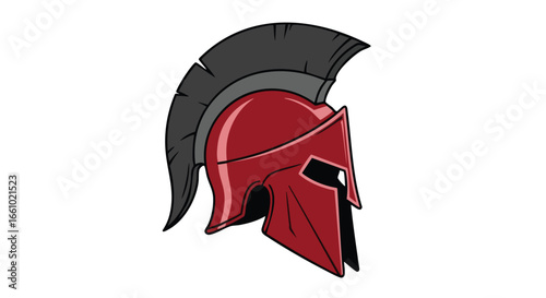 Illustration of a detailed Spartan helmet with plume on a white background reminiscent of ancient warriors and their valorous armor