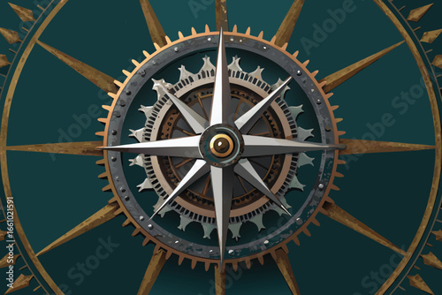 Intricate brass compass with detailed gearwork and polished accents.
