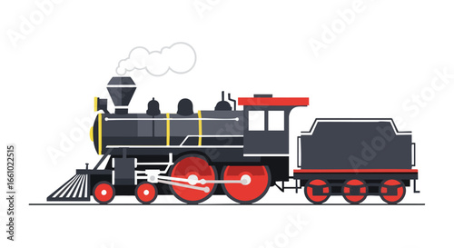 Vintage steam train illustration with classic design, a symbol of historical rail transport and industrial heritage, isolated on a white background