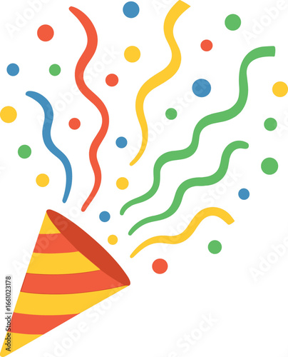 Party Popper Exploding with Colorful Confetti and Streamers