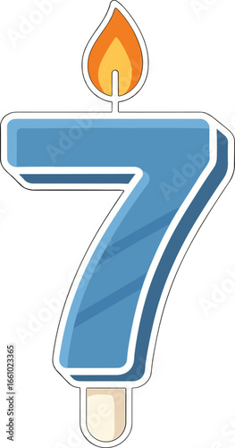 Blue Number 7 Birthday Candle with Flame