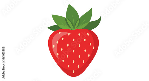 Vibrant strawberry illustration with lush green leaves against a pure white background inviting thoughts of summer treats and delightful flavors