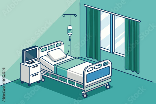 Hospital room with medical equipment.