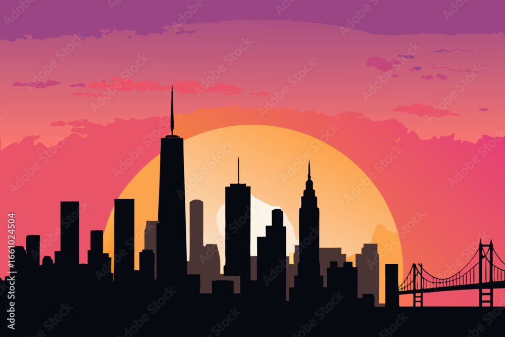 Obraz premium Create Bold Stroke City Skyline Silhouette Suns Creative Visual Suitable for Design