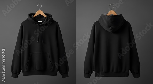 Stylish black hoodies front and back view apparel mockup for fashion presentation