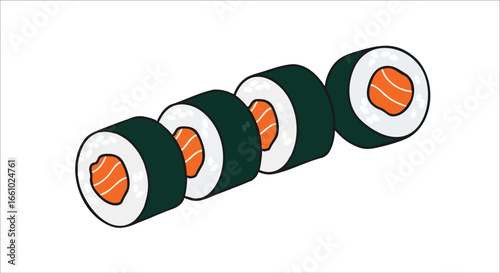 Delightful salmon maki rolls: A vibrant and appetizing portrayal of culinary enjoyment and fresh ingredients, perfect for food enthusiasts and sushi