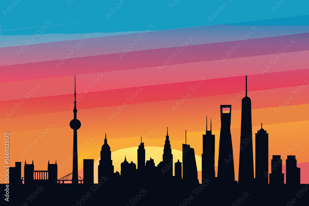 Obraz premium Showcasing Create Bold Stroke Minimalist Skyline Silhouette Dynamic High-Quality Stock Image