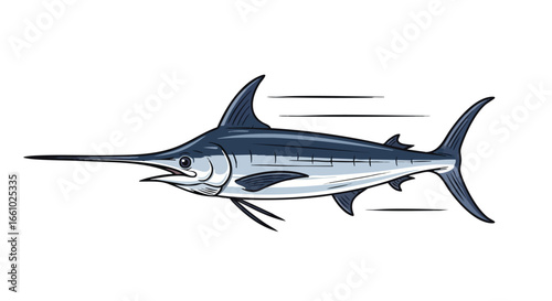 Fast Ocean Predator: A Stylized Swordfish Illustration Symbolizing Aquatic Speed and Grace Depicted With Motion Lines and Sharp Features for Marine